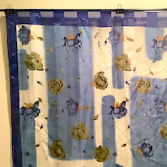 Blue and white floral scarf, 100% poly-acetate blend, 37.5 inches x 37 inches - Picture 3 of 9